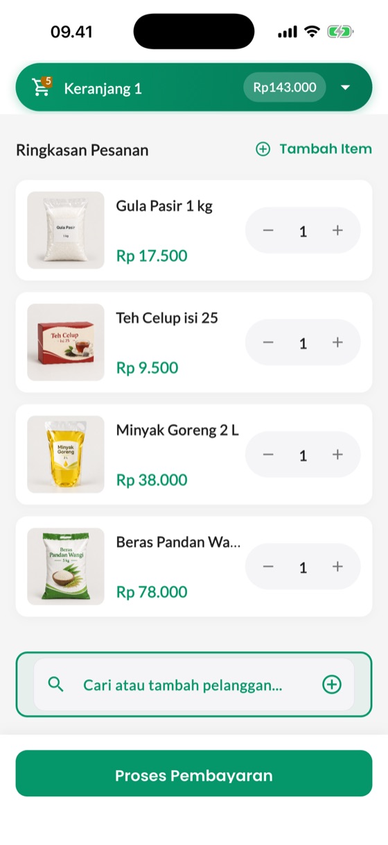 Checkout: Pilih pelanggan, diskon, dan pajak sebelum bayar.
